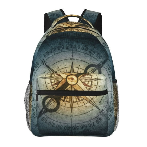 Pofeuu Vintage Compass Print Backpack for Men and Women - Basic Bookbag Casual Daypack Backpacks for College Work Travel-One Size