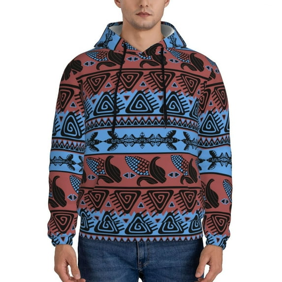 Pofeuu Vintage Corn Pattern in Red Blue Print Mens Casual Hooded Collar Drawstring Hoodies Pullover Sweatshirts Casual Long Sleeve Shirts-Medium