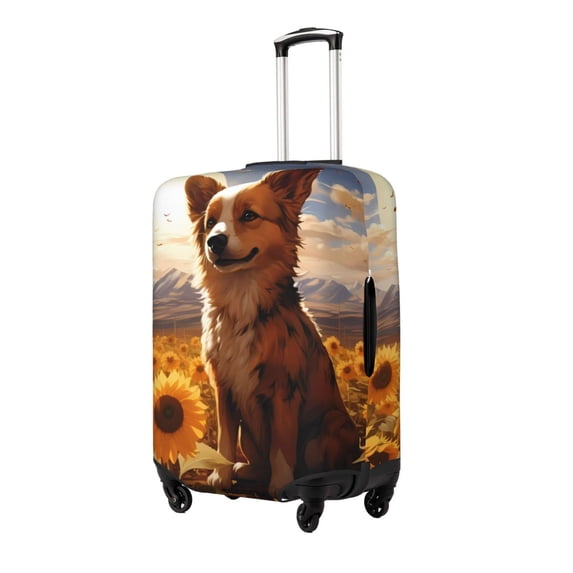 Pofeuu Vintage Cute Corgi Sunflower Print Luggage Suitcase Cover Protector Luggage Washable Covers Aesthetic for 18/24/28/32 inch Luggage（No luggage included）-Large