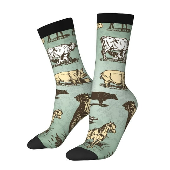 Pofeuu Vintage Farm Animals Print Crew Socks, Adult Running Hiking Socks for Youth and Adult