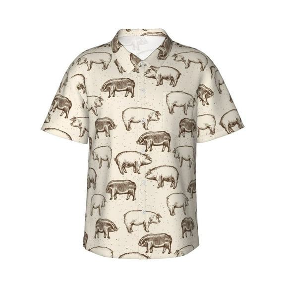 Pofeuu Vintage Farm Pigs Print Hawaiian Shirt for Men Sleeves Casual Button Down Summer Beach Dress Shirts T-Shirts,3X-Large