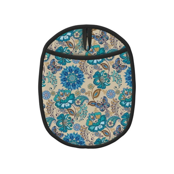 Pofeuu Vintage Floral Butterflies Print Silicone Pot Mat Mitten With Hanging Loop Heat Resistant Oven Mitts Non-Slip Bbq Baking Smoking Potholders