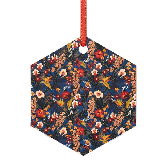 Pofeuu Vintage Floral Print Christmas Decorations Christmas Ornaments Round Acrylic Flat Hanging Pendant Xmas Hanging Decoration-Hexagon
