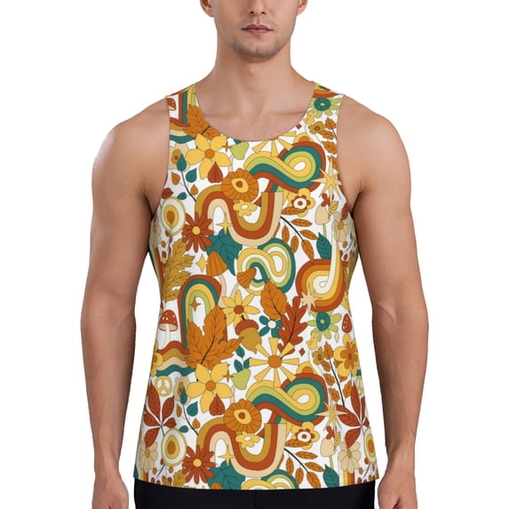 Pofeuu Vintage Floral Print Men's Workout Tank Tops Sleeveless Muscle Gym Shirt Quick Dry-4X-Large