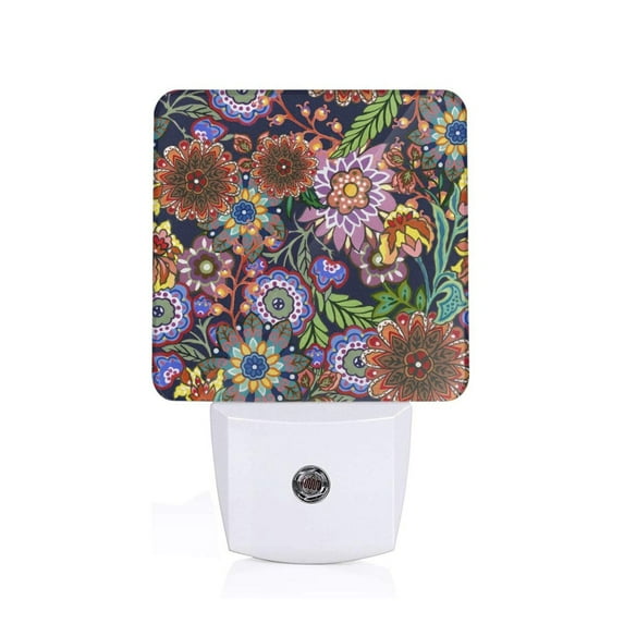 Pofeuu Vintage Floral Print Night Lights Plug into Wall with Dusk-to-Dawn Light Sensor, LED Nightlight for Bathroom, Adult, Hallway-EU