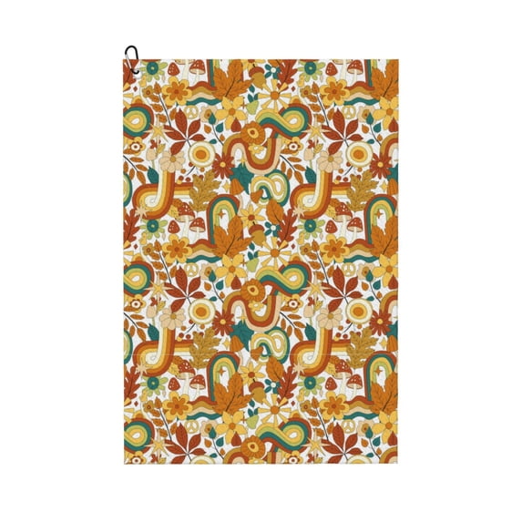 Pofeuu Vintage Floral Print Premium Golf Towel with Carabiner Clip Absorbent Microfiber Waffle Pattern Golf Towel for Golf Bag Trolly Belt Loop