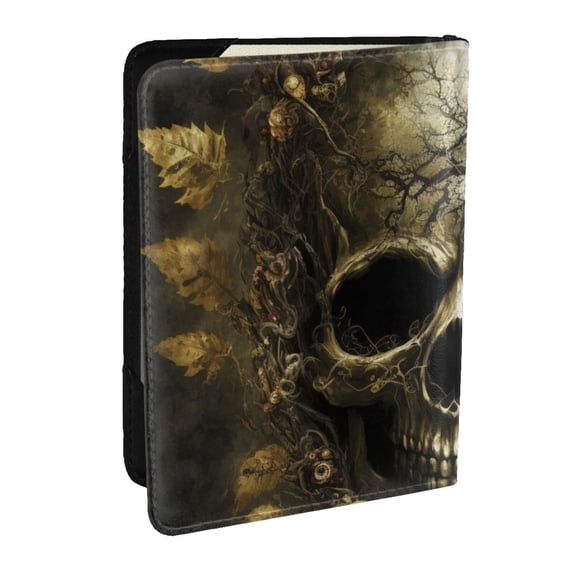 Pofeuu Vintage Gold Leaf Skull Print Travel Document Organizer Passport Holder Men Women for Family (6.5 in x 4.5 in),Wallet Holder Credit Card Clutch Bag Case