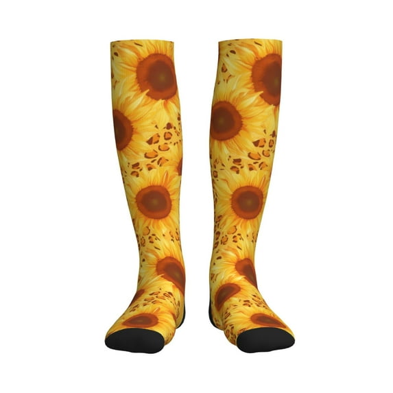Pofeuu Vintage Leopard Print Sunflower Print Compression Socks for Women & Men Circulation - Best Support for Nurses,Running,Athletic,Sports