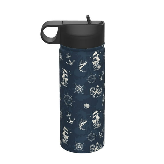 Pofeuu Vintage Marine Print 18oz Sports Insulated Kettle, Sports Bottle Water Bottles For Men Women For Gym Hiking Camping Running Mountain Bike Outdoor Sports
