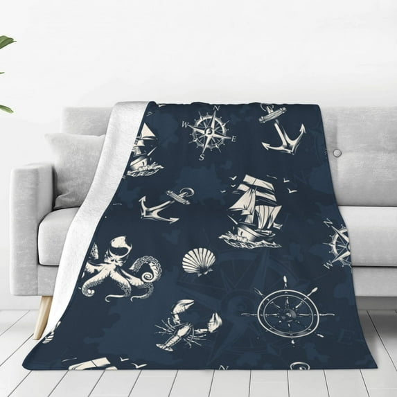 Pofeuu Vintage Marine Print Ultra-Soft Micro Fleece Blanket,for Bed Or Sofa,All Season Throw Blankets Flannel Blanket-50"x40"