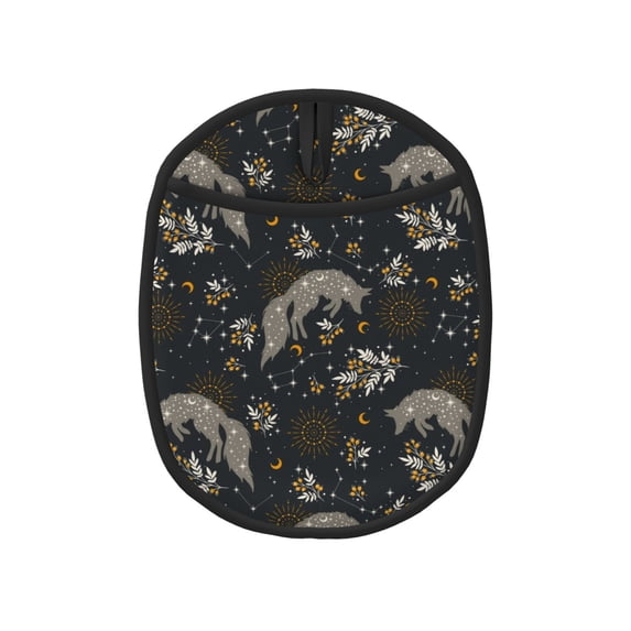 Pofeuu Vintage Moon with Plants and Fox Print Silicone Pot Mat Mitten With Hanging Loop Heat Resistant Oven Mitts Non-Slip Bbq Baking Smoking Potholders