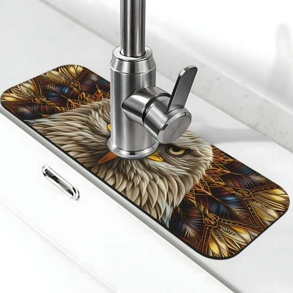 Pofeuu Vintage Pattern Bald Eagle Print Splash Guard for Sink Faucet Sink Gadgets-Splash Guard Behind Faucet Drip Catcher for Kitchen, Bathroom,Sink Mat