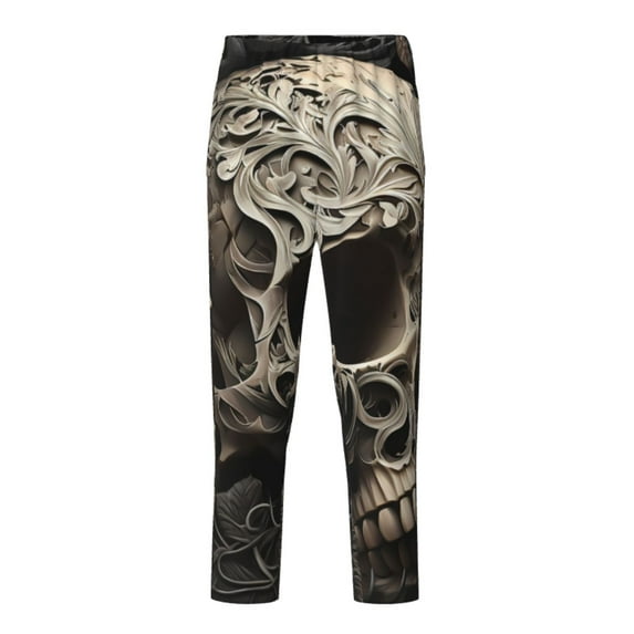 Pofeuu Vintage Pattern Flower Skull Print Teenagers' Pajama Pants, Soft Lounge Pajama Pants with big pockets for Men Plaid Pj Bottoms-Small