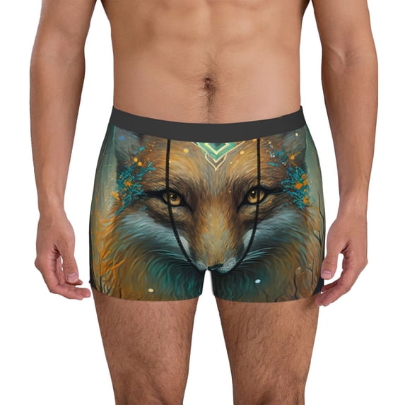 Pofeuu Vintage Pattern Fox Print Men’s Boxer Briefs, Moisture-Wicking Underwear, Regular,Trunk-Large