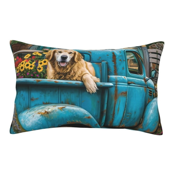 Pofeuu Vintage Pickup Sunflower Dog Print Polyester Microfiber Plush Pillowcases, Super Soft and Cozy Pillow Case Covers with Envelop Closure(Pillow core not included)-16"x24"