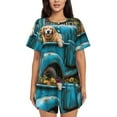thumbnail image 1 of Pofeuu Vintage Pickup Sunflower Dog Print Women's Pajama Set Short/Shorts Soft Button PJs Elastic Drawstring Waist Sleepwear-XX-Large, 1 of 6