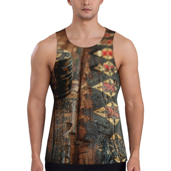 Pofeuu Vintage Poker Chips Print Men's Workout Tank Tops Sleeveless Muscle Gym Shirt Quick Dry-4X-Large