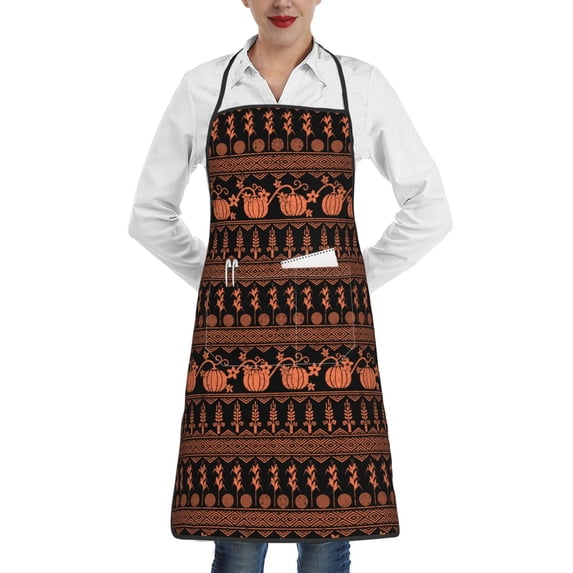 Pofeuu Vintage Pumpkin Pattern Print Aprons with Pockets, Cute Aprons for Kitchen, Cooking, Server, Barber, Chef Apron