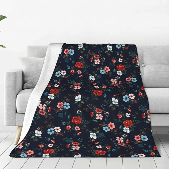 Pofeuu Vintage Rose Print Ultra-Soft Micro Fleece Blanket,for Bed Or Sofa,All Season Throw Blankets Flannel Blanket-40"x30"
