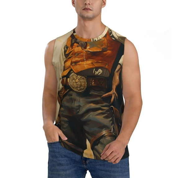 Pofeuu Vintage Style Elk Print Men's Muscle T-Shirt, Sleeveless, Muscle Tank, Classic Muscle Tee Top For Men Casual Sleeveless Muscle T-Shirt Trendy Clothes-XX-Large