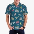 thumbnail image 1 of Pofeuu Vintage Tape Players And Skates Print Men's Loose Fit Midweight Short-Sleeve Pocket Polo-4X-Large, 1 of 6