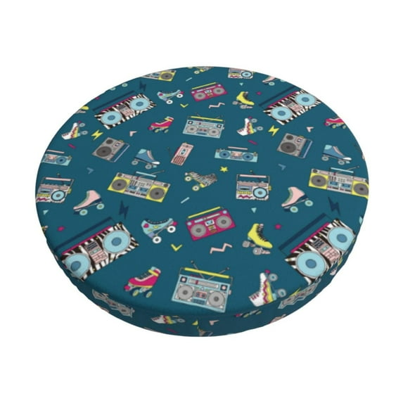 Pofeuu Vintage Tape Players And Skates Print Round Bar Stool Covers - Super Soft and Washable Elastic Stool Cushion Slipcover Easy Clean Velvet-14 inch