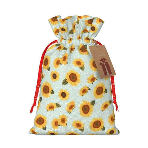 Pofeuu Vintage White Polka Dot Sunflower Print Burlap Bags with Drawstrings Drawstring Gift Bags Pouch Bag for Thankgiving Birthday Party Gift Wrapping Treats and Party Favors-Medium