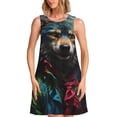 thumbnail image 1 of Pofeuu Vintage Wolf Warrior Print Women's Sleeveless Dress, Loose Fit Summer Dress, Casual Tank Dress for Women, 1 of 7