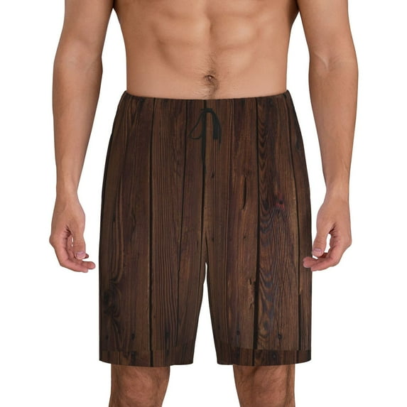 Pofeuu Vintage Wood Print Men's Soft Woven Elastic Waistband Sleep Pajama Short-4X-Large