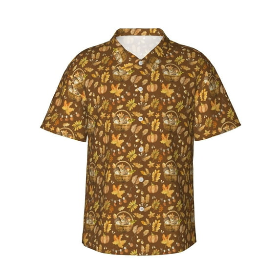 Pofeuu Vintage fall harvest basket Print Hawaiian Shirt for Men Sleeves Casual Button Down Summer Beach Dress Shirts T-Shirts,