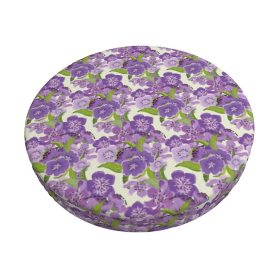 Pofeuu Violets Flowers Print Round Bar Stool Covers - Super Soft and Washable Elastic Stool Cushion Slipcover Easy Clean Velvet-14 inch