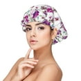 thumbnail image 1 of Pofeuu Violets Flowers Print Silk Bonnet for Sleeping, Satin Hair Bonnets, Soft Elastic Band Silk Sleep Cap, Hair Wrap, 1 of 6
