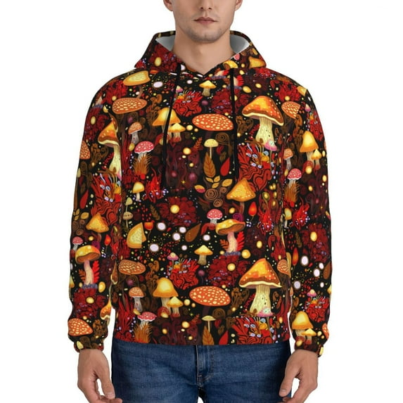 Pofeuu Warm Plants and Mushrooms Print Mens Casual Hooded Collar Drawstring Hoodies Pullover Sweatshirts Casual Long Sleeve Shirts-XX-Large