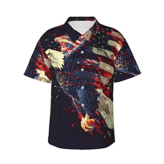 Pofeuu Watercolor Bald Eagle Print Hawaiian Shirt for Men Sleeves Casual Button Down Summer Beach Dress Shirts T-Shirts,