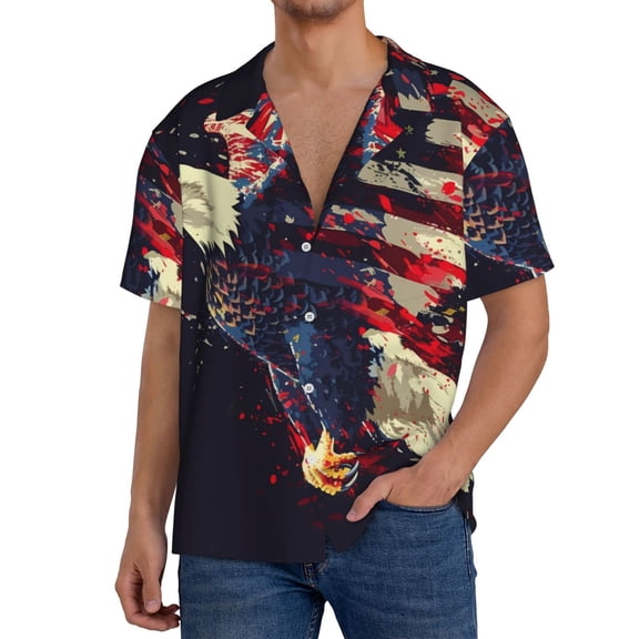 Pofeuu Watercolor Bald Eagle Print Mens Casual Short Sleeve Shirts Beach Summer Spread Collar Pocket Tops Men's Casual Short-sleeved Shirt-4X-Large