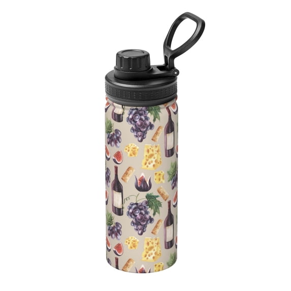 Pofeuu Watercolor Bottles And Glasses Print 18oz Sports Insulated Kettle Stainless Steel Vacuum Water Bottle Leakproof Sport Flask
