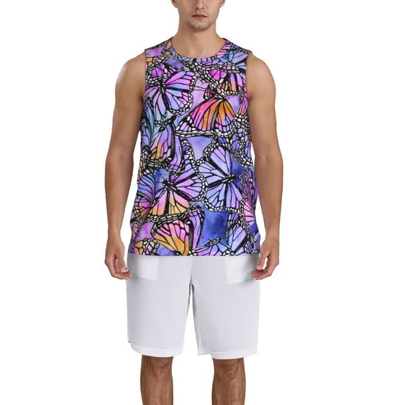 Pofeuu Watercolor Butterflies Print Basketball Jersey, Shirts for Men Youth Basketball Jersey Crew Neck-Medium