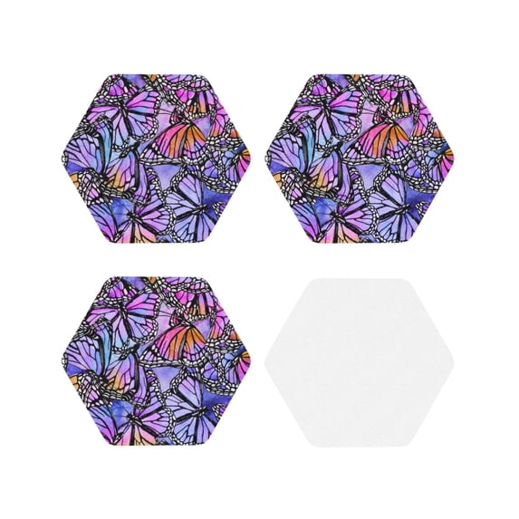 Pofeuu Watercolor Butterflies Print Coasters for Drinks, 4Pack PU Leather Coasters, Bar Drink Coasters for Tabletop Protection, Furniture from Damage-Hexagon