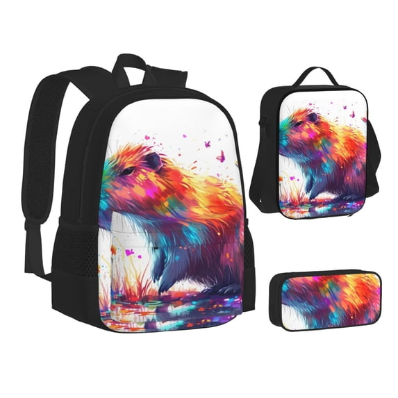 Pofeuu Watercolor Butterfly Guinea Pig Print Backpack Travel Backpacks With Lunch Bag Pencil Bag Set 3 pcs Set Cartoon Backpack