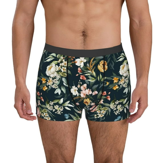 Pofeuu Watercolor Floral Print Men’s Boxer Briefs, Moisture-Wicking Underwear, Regular,Trunk-Large