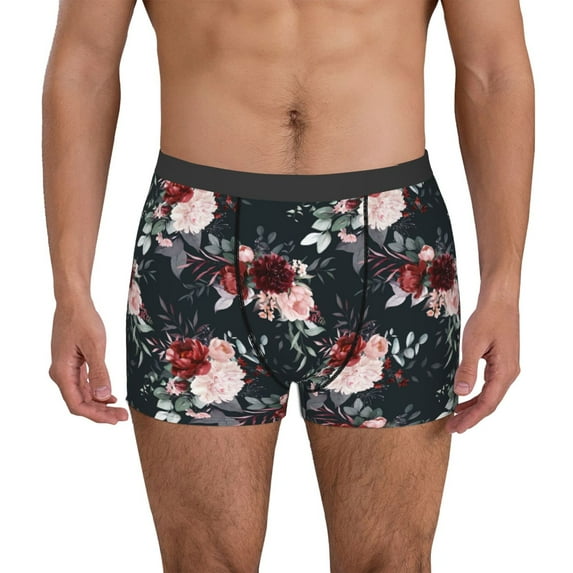 Pofeuu Watercolor Floral Print Men’s Boxer Briefs, Moisture-Wicking Underwear, Regular,Trunk-XX-Large