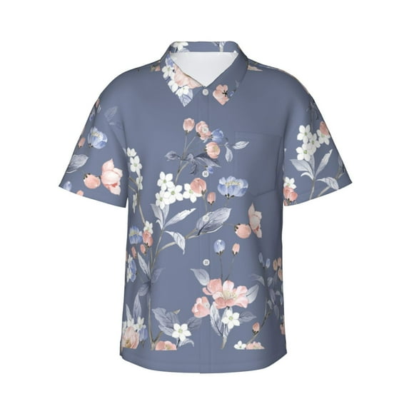 Pofeuu Watercolor Flowers Butterfly Print Hawaiian Shirt for Men Sleeves Casual Button Down Summer Beach Dress Shirts T-Shirts,XX-Large