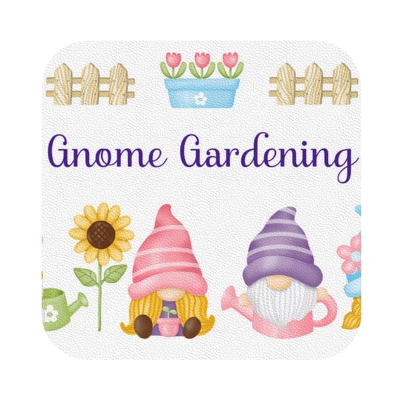 Pofeuu Watercolor Gnome Garden Print Leather Coasters Set of 6, Round Cups Mugs Mat Pad for Home Kitchen Heat Resistant Drink Coasters,Square
