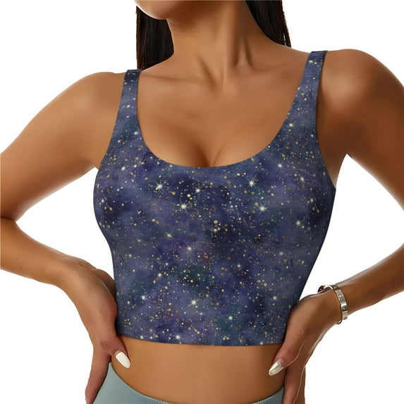Pofeuu Watercolor Indigo Print Sports Bra for Women Sexy Vest Yoga Running Gym Fitness Crop Bras Tops-Small