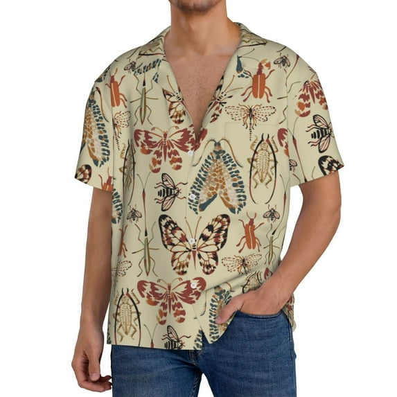 Pofeuu Watercolor Insects Print Mens Casual Short Sleeve Shirts Beach Summer Spread Collar Pocket Tops Men's Casual Short-sleeved Shirt-3X-Large
