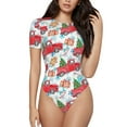 thumbnail image 1 of Pofeuu Watercolor Red Truck And Fir Tree Print Short Sleeve Body Suits Women Round Neck Bodysuits for Women Onesie Adult Set Body Suit-XX-Large, 1 of 7