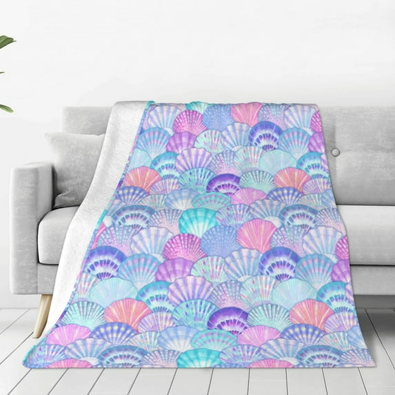 Pofeuu Watercolor Sea Shells 1 Print Ultra-Soft Micro Fleece Blanket,for Bed Or Sofa,All Season Throw Blankets Flannel Blanket-50"x40"