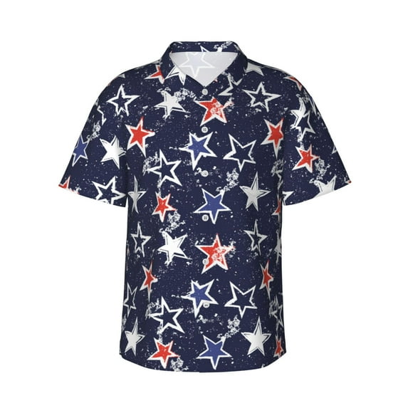 Pofeuu Watercolor Stars Print Hawaiian Shirt for Men Sleeves Casual Button Down Summer Beach Dress Shirts T-Shirts,X-Large