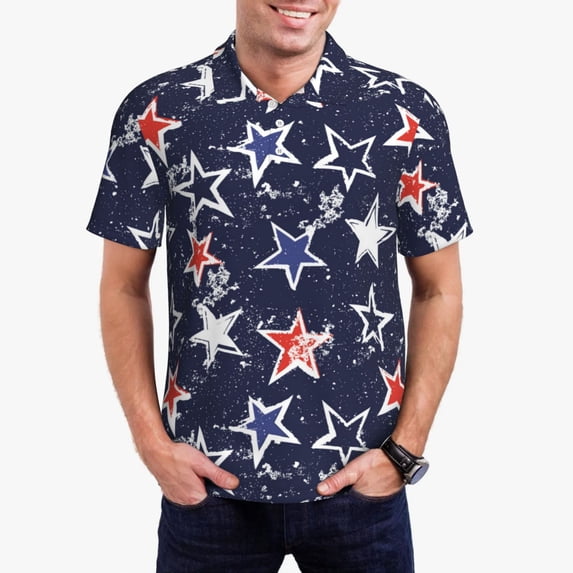 Pofeuu Watercolor Stars Print Men's Loose Fit Midweight Short-Sleeve Pocket Polo-4X-Large