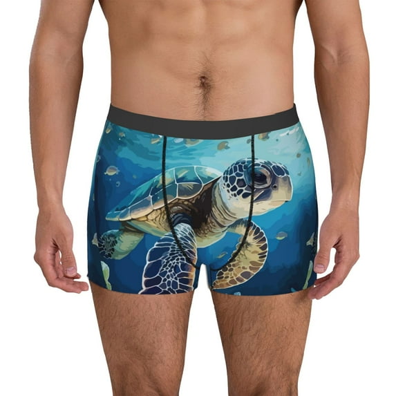 Pofeuu Watercolor Turtle Print Men’s Boxer Briefs, Moisture-Wicking Underwear, Regular,Trunk-X-Large